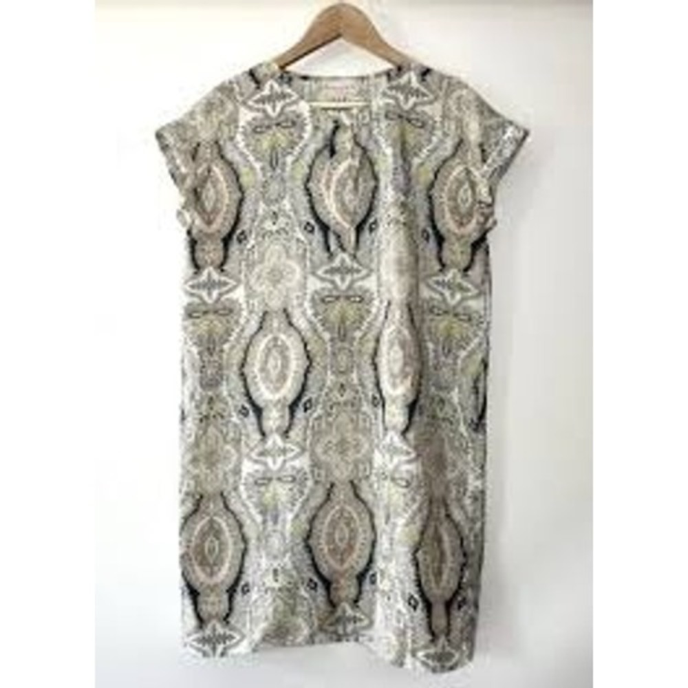Philosophy Shift Dress Womens XS Pink Yellow Paisley Split Neck Boho Mini Dress